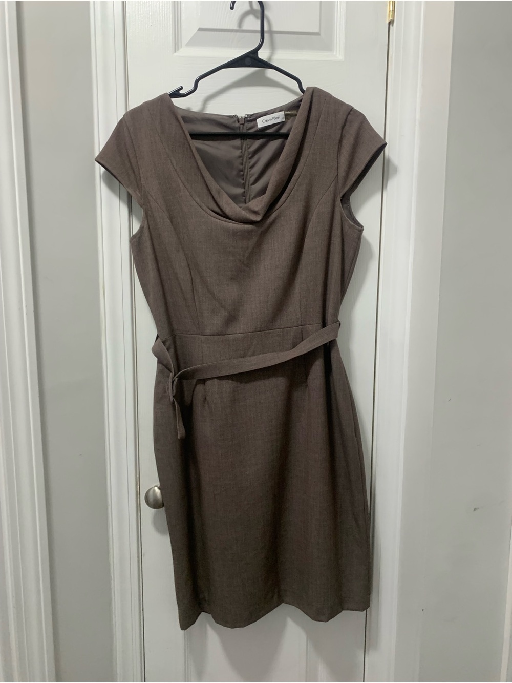 Calvin Klein Brown Cowl-Neck Belted Midi Dress